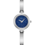 Caravelle by Bulova 43L215 watch with a blue crystal-adorned dial and stainless steel bangle bracelet.