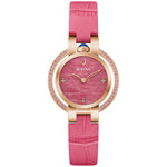 Bulova Rubaiyat Spring Four Seasons Women's Watch 97R103 featuring a 35mm rose gold-tone stainless steel case with rhodonite dial and pink sapphires—front view.