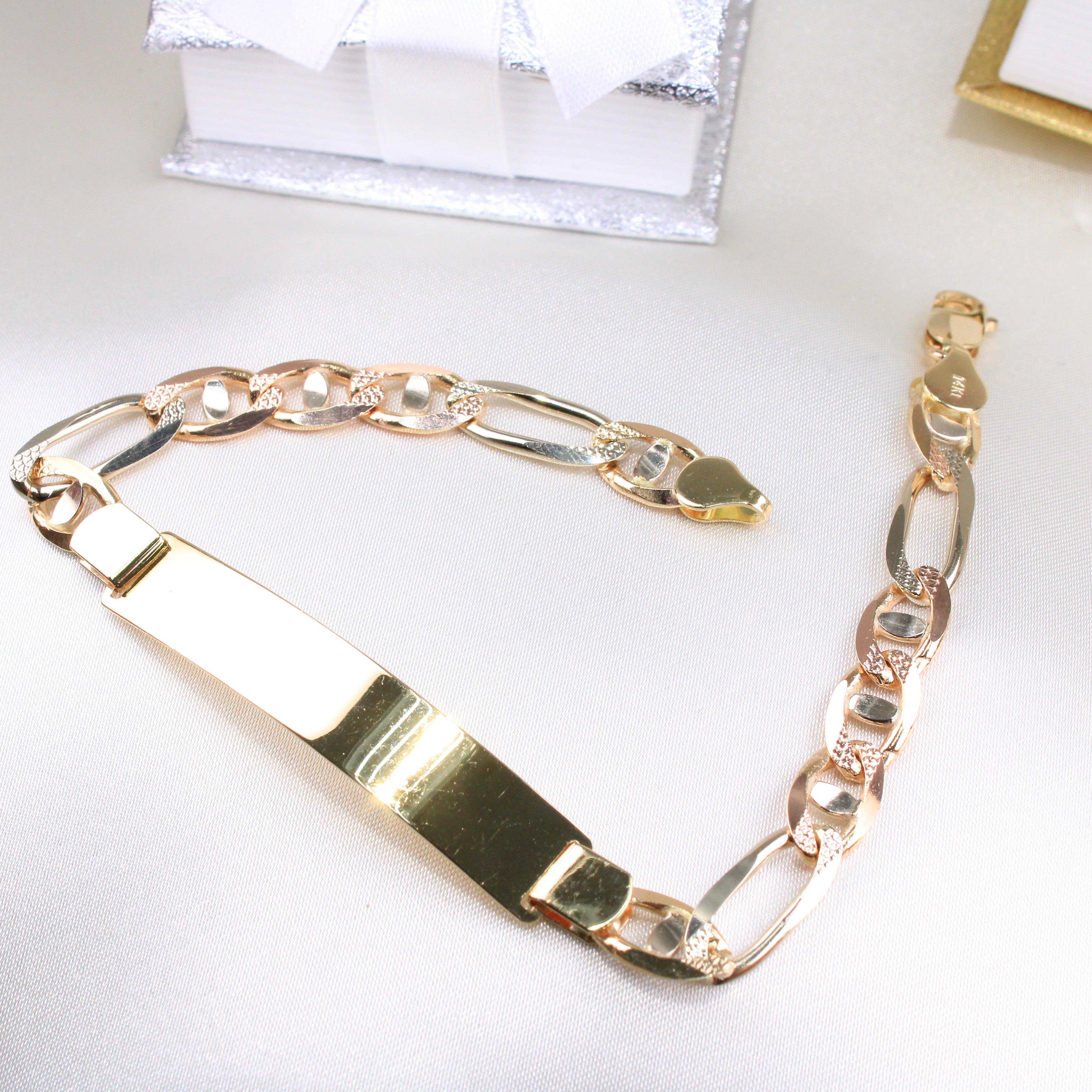 【 OLD GUCCI グッチ 】I.D Clip Bracelet 14K Tricolor Gucci Link ID Bracelet 5mm 8in