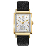 Bulova Frank Sinatra 'My Way' 97A158 watch showcasing a gold-tone rectangular case and silver-white dial.