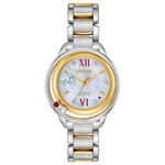 Citizen Disney Princess Snow White Diamond & Topaz Accent Women's Watch EW5564-54D featuring a 33mm two-tone stainless steel case with a mother-of-pearl dial—front view