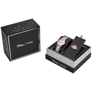 Citizen Disney Princess Aurora Enchanted Watch GA1081-65N packaging featuring a branded box and collectible crown pin