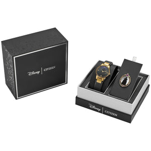 Citizen Eco-Drive Disney Evil Queen Shadow Watch GA1082-46W presented in a branded box with the matching oval pin included.