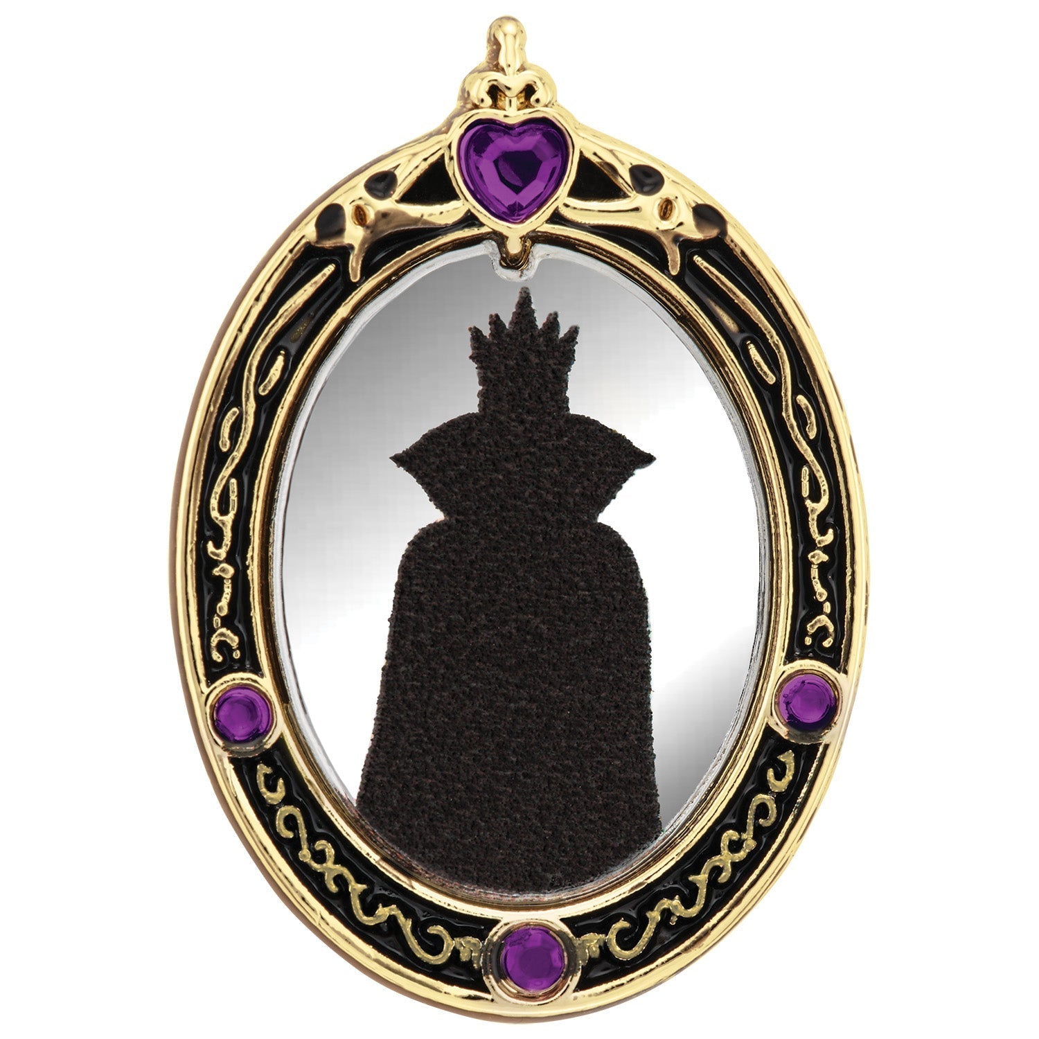 Citizen Eco-Drive Disney Evil Queen Shadow Watch GA1082-46W featuring a 29.5mm gold-tone stainless steel case, deep black dial with Evil Queen design, crystal markers, and black leather strap—front view.​