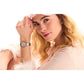 Model wearing the Citizen Disney Princess Aurora Enchanted Watch GA1081-65N, demonstrating its elegant presence on the wrist.