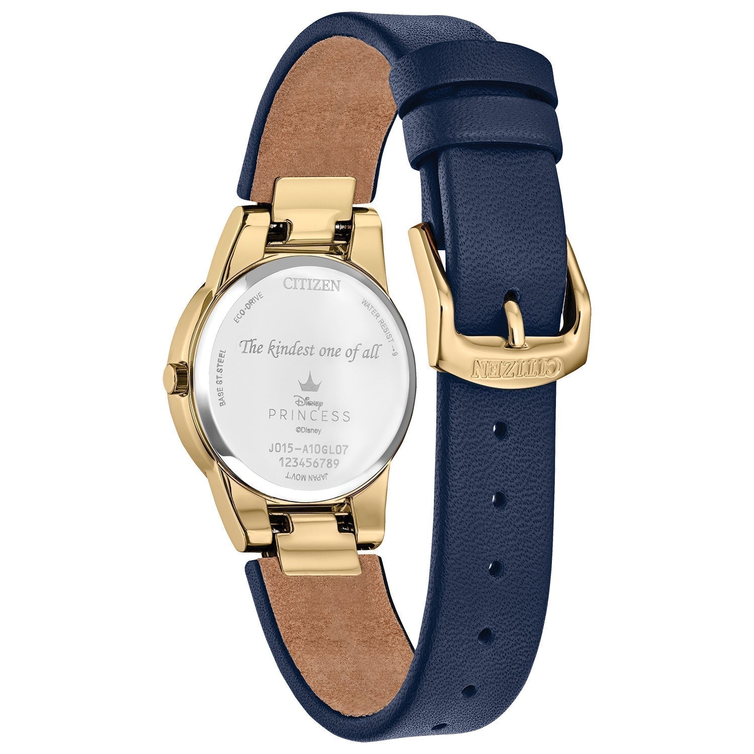 Back view of the Citizen Disney Snow White Flora Watch GA1079-41W, showcasing the case back and pin attachment.