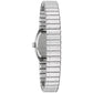 Back view of the Caravelle by Bulova 43L218, displaying the stainless steel case back with engraved brand logo.