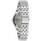 Back view of the Caravelle 43M124 displaying the stainless steel case back and clasp mechanism.