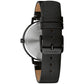 Rear view of the Caravelle by Bulova 44A119, highlighting the stainless steel case back and the black leather strap.