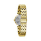  Back view of the Caravelle by Bulova 44L243, showcasing the stainless steel case back and the bracelet's fold-over clasp mechanism.