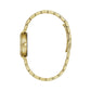 Side profile of the Caravelle by Bulova 44L243, highlighting the sleek gold-tone stainless steel case and the crystal-set bezel.