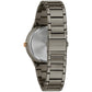  Back view of the Caravelle by Bulova 45D109, highlighting the stainless steel bracelet and clasp.