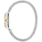 Profile view of the Caravelle by Bulova 45L185, highlighting the sleek two-tone case and the flexibility of the expansion bracelet.