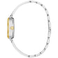 Side profile of the Caravelle by Bulova 45X101, showcasing the sleek two-tone case and crystal-adorned bangle bracelet.​