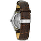 Back view of Bulova Classic 96A120, showcasing the exhibition case back revealing the 21-jewel automatic movement.