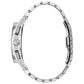 Side profile of Bulova 96A205, showcasing the curved case design and stainless steel bracelet.