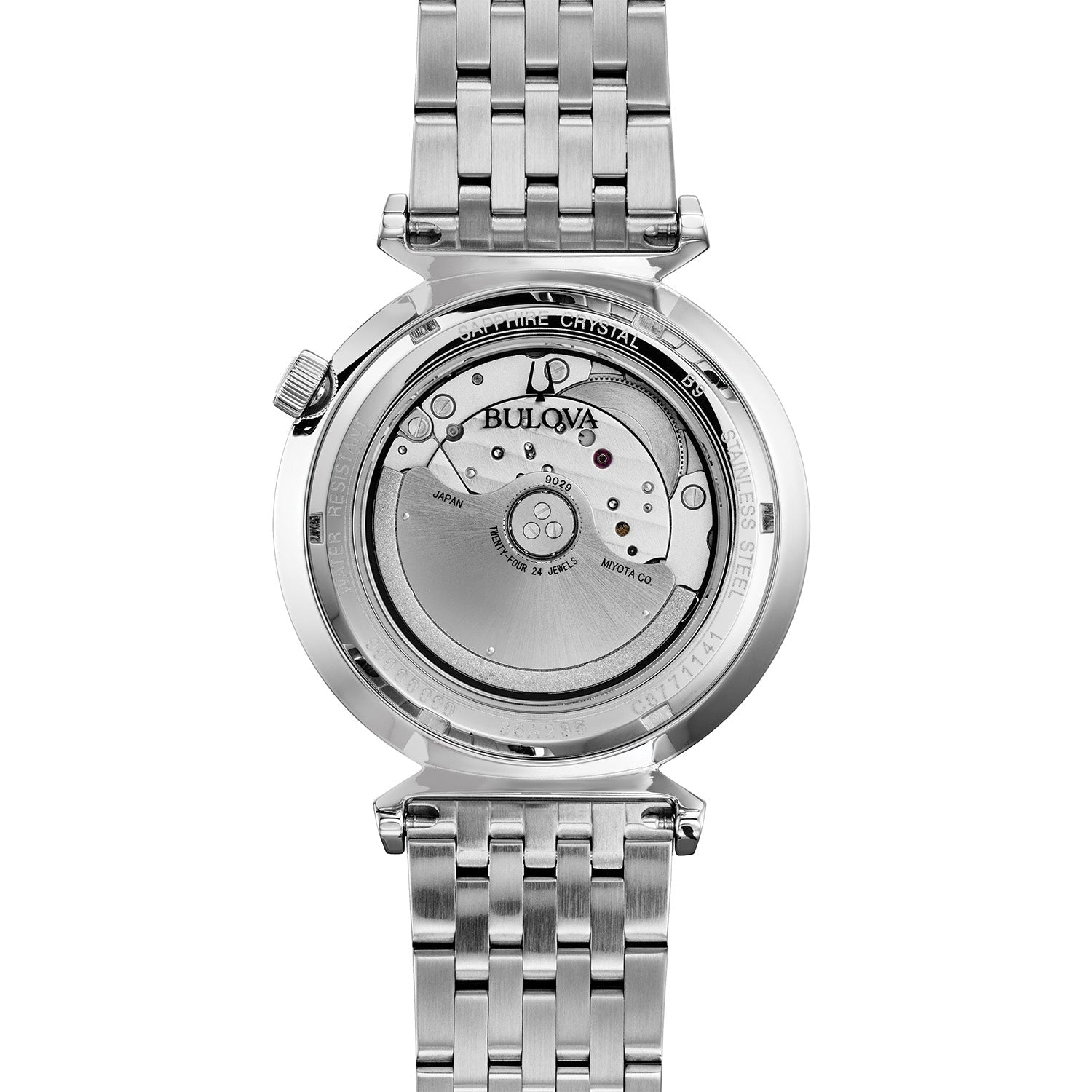  Exhibition case back of Bulova Regatta 96A235, revealing the intricate 24-jewel automatic movement.