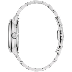 Side profile of Bulova 96A329 highlighting the 40 mm stainless-steel case and domed sapphire crystal.