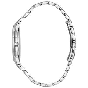 Side profile of Bulova Classic 96B015, highlighting the 38mm stainless steel case and domed mineral crystal.