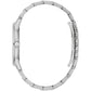 Side profile of the Bulova 96B338, highlighting the stainless steel case and the sleek design of the bracelet.