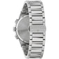 Rear view of the Bulova 96C149, showcasing the stainless steel case back and bracelet with deployant buckle.