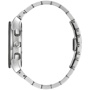 Profile view of the Bulova 96C149, highlighting its sleek stainless steel case and metalized edge-to-edge crystal.