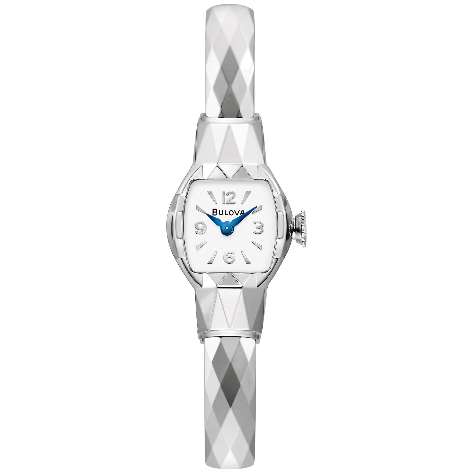 Bulova American Girl Limited Edition Women's Watch 96L333 featuring a 16.7mm silver-tone stainless steel tonneau case with a white dial—front view.