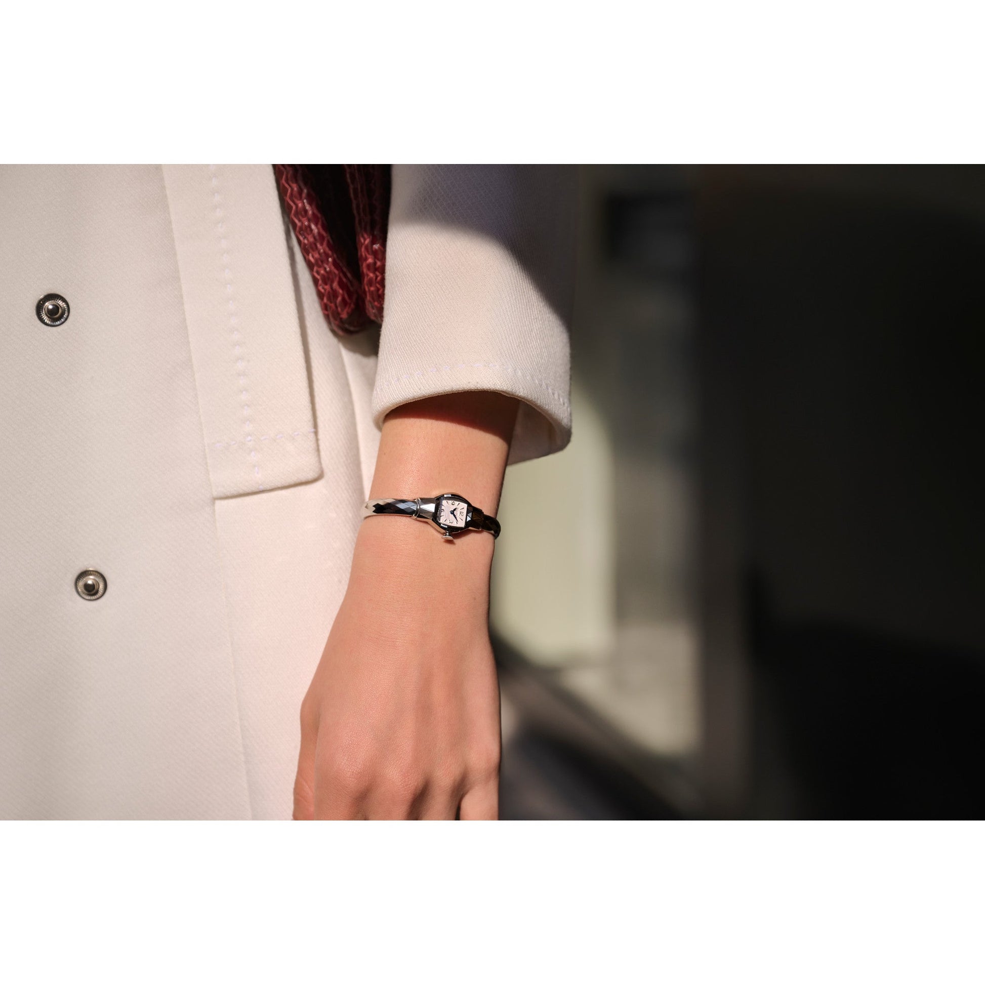 Model wearing the Bulova American Girl Limited Edition Women's Watch 96L333, demonstrating its elegant appearance on the wrist.