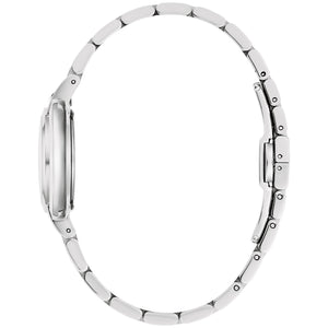 Side profile of the Bulova 96L338 showcasing the silver-tone stainless steel case and bracelet.