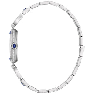 Side profile of the Bulova 96L340 showcasing the domed sapphire crystal and ornate filigreed expansion bracelet