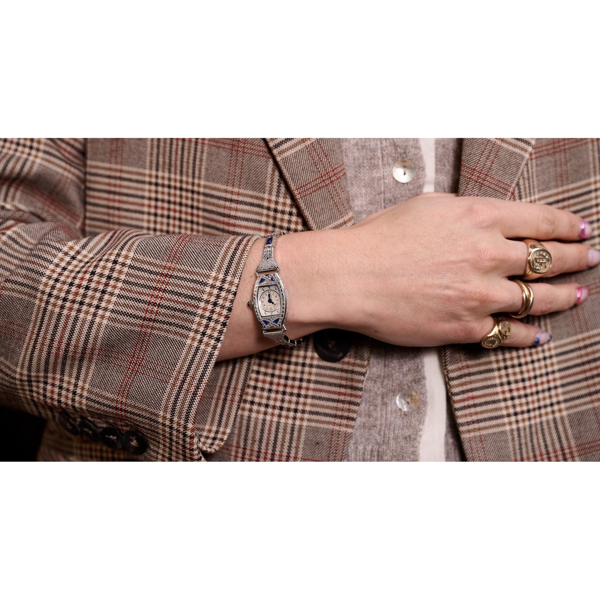 Model wearing the Bulova Miss America 96L340, demonstrating its elegant design and comfortable fit on the wrist