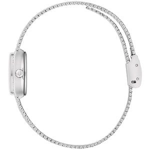 Side profile of the Bulova 96L343 highlighting the slim 17 mm case profile and textured mesh bracelet.