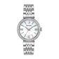 Bulova 96X153 watch featuring a 30mm stainless steel case with crystal accents, mother-of-pearl dial, and matching stainless steel bracelet—front view.