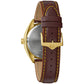 Back view of the Bulova Jet Star 97B214 displaying the perforated brown leather strap and clasp.