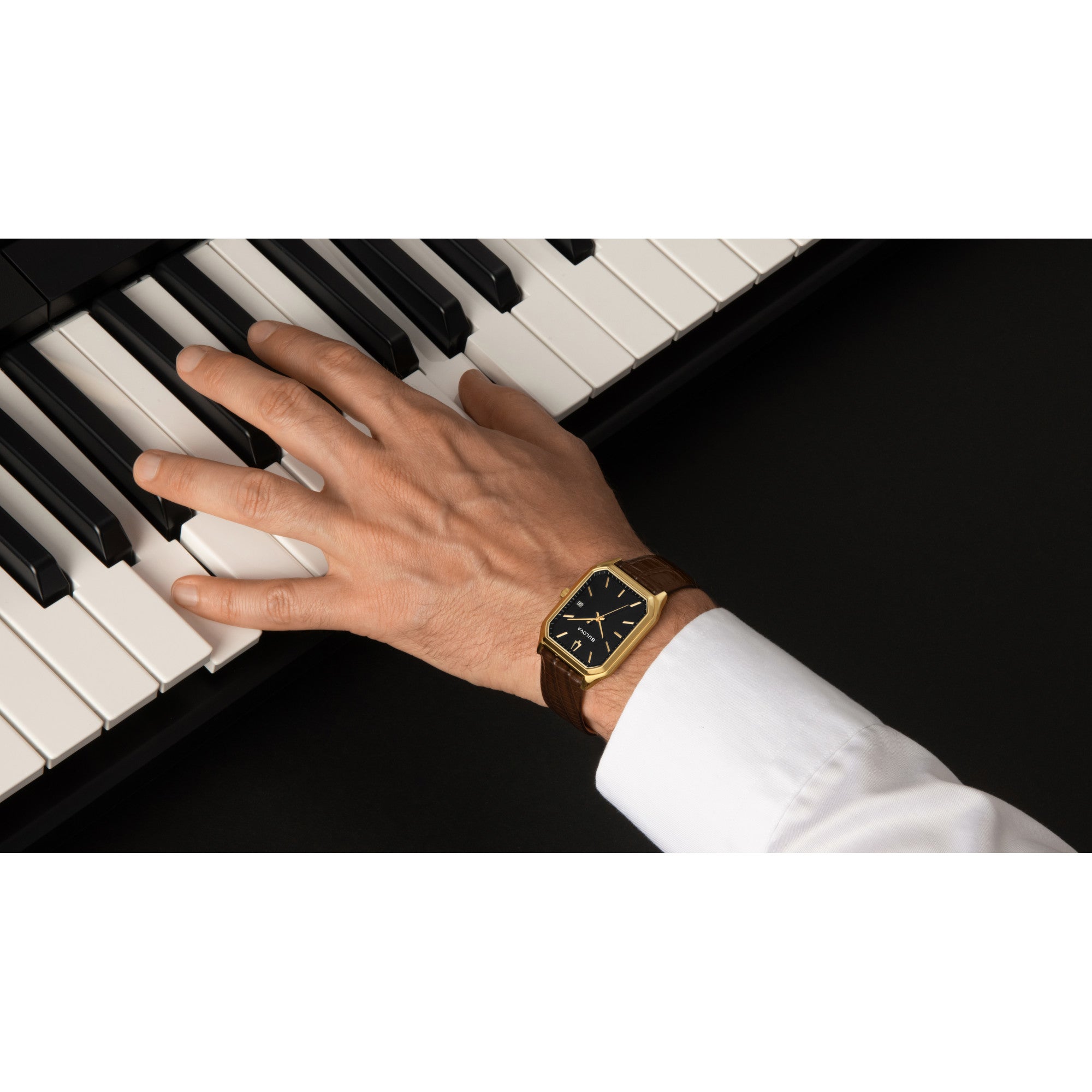Bulova “We Are All Here” Gold-Tone Leather Watch 97B235