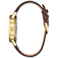  Side profile of the Bulova 97C107 highlighting the flat mineral glass and sleek gold-tone case design.