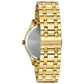 Back view of the Bulova 97D108 displaying the gold-tone stainless steel bracelet with double-press deployant closure.