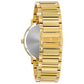  Back view of the Bulova Futuro 97D115 displaying the screw-back case and gold-tone stainless steel bracelet with deployant closure.