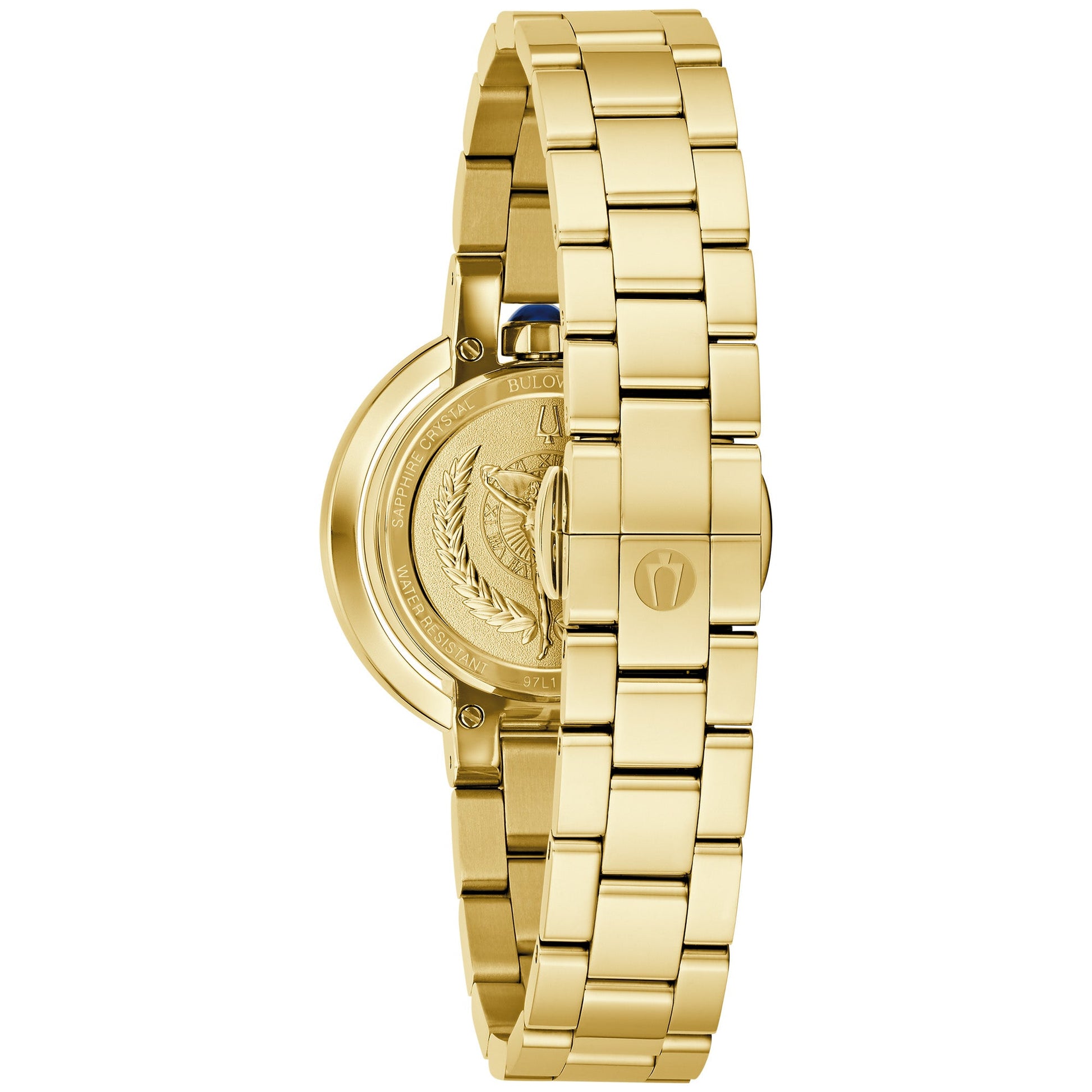 Close-up of the push-button deployant clasp on the Bulova Rubaiyat 97L181 Women's Watch.