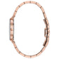 Profile view of the Bulova 97P132, highlighting the sleek rose gold-tone case and bracelet design.