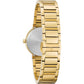 Rear view of the Bulova 97P133, showcasing the stainless steel case back and fold-over clasp with push-button release on the bracelet.