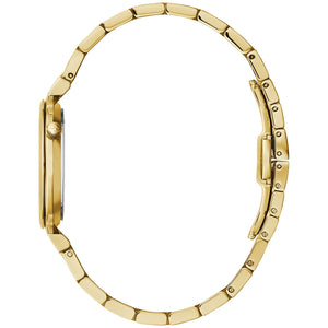 Profile view of the Bulova 97P149, highlighting its unique angled lugs and the crown at the 2 o'clock position.