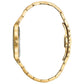Side profile of the Bulova Millennia 97R102, highlighting the sleek gold-tone case and domed crystal design.