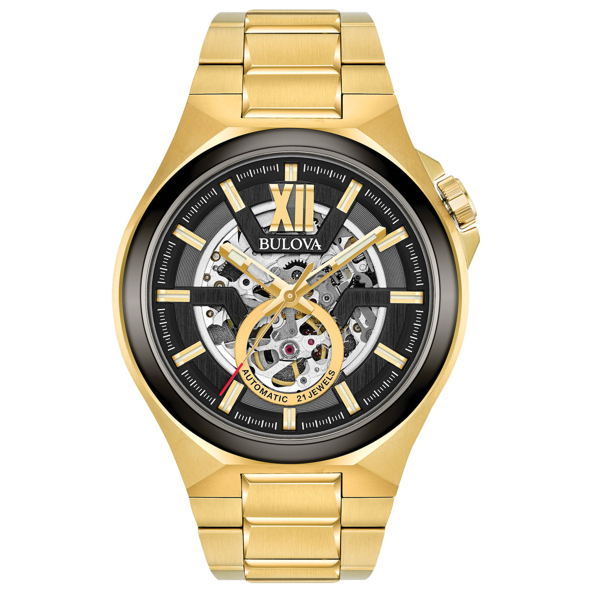 Bulova Maquina Gold-Tone Black Skeleton Automatic Watch 98A178