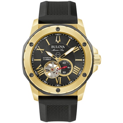 Bulova Marine Star Gold-Tone Automatic Black Dial Watch 98A272
