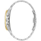 Side profile of Bulova 98A301, showcasing the curved case design and two-tone stainless steel bracelet.
