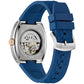 Back view of the Bulova 98A318 with transparent case back revealing the 21-jewel automatic movement.