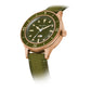 Bulova 98A324 Mil-Ships watch featuring a bronze 41mm case, military green dial with luminous markers, and moisture indicator—front view.