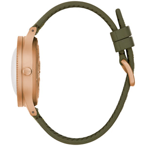 Side profile of the Bulova Mil-Ships 98A324 showing the sandblasted CuSn8 bronze case and raised double-domed sapphire crystal.