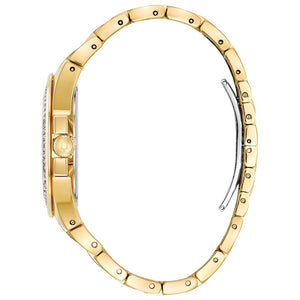  Side profile of Bulova 98B174, showcasing the gold-tone case and crystal-accented bracelet.